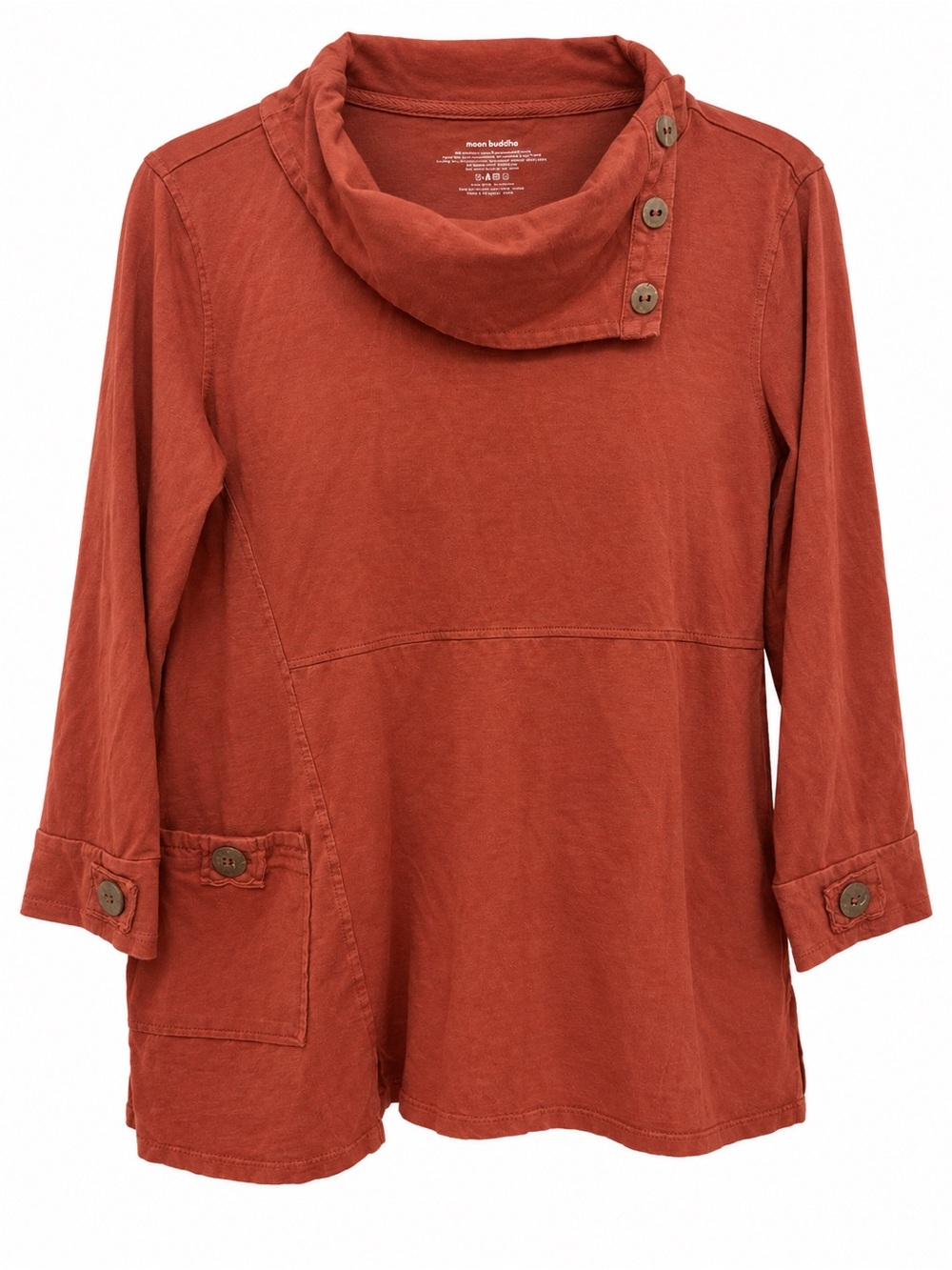 neon buddha Rust Button-Detail Cowl Neck Long Sleeve Top size S